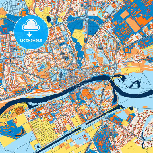 Colorful Gorzów Wielkopolski Street Map with Labels and Buildings