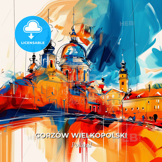 Vibrant Gorzów Wielkopolski, Poland - A Painting Of A Building With Domes And Towers - Square format print template