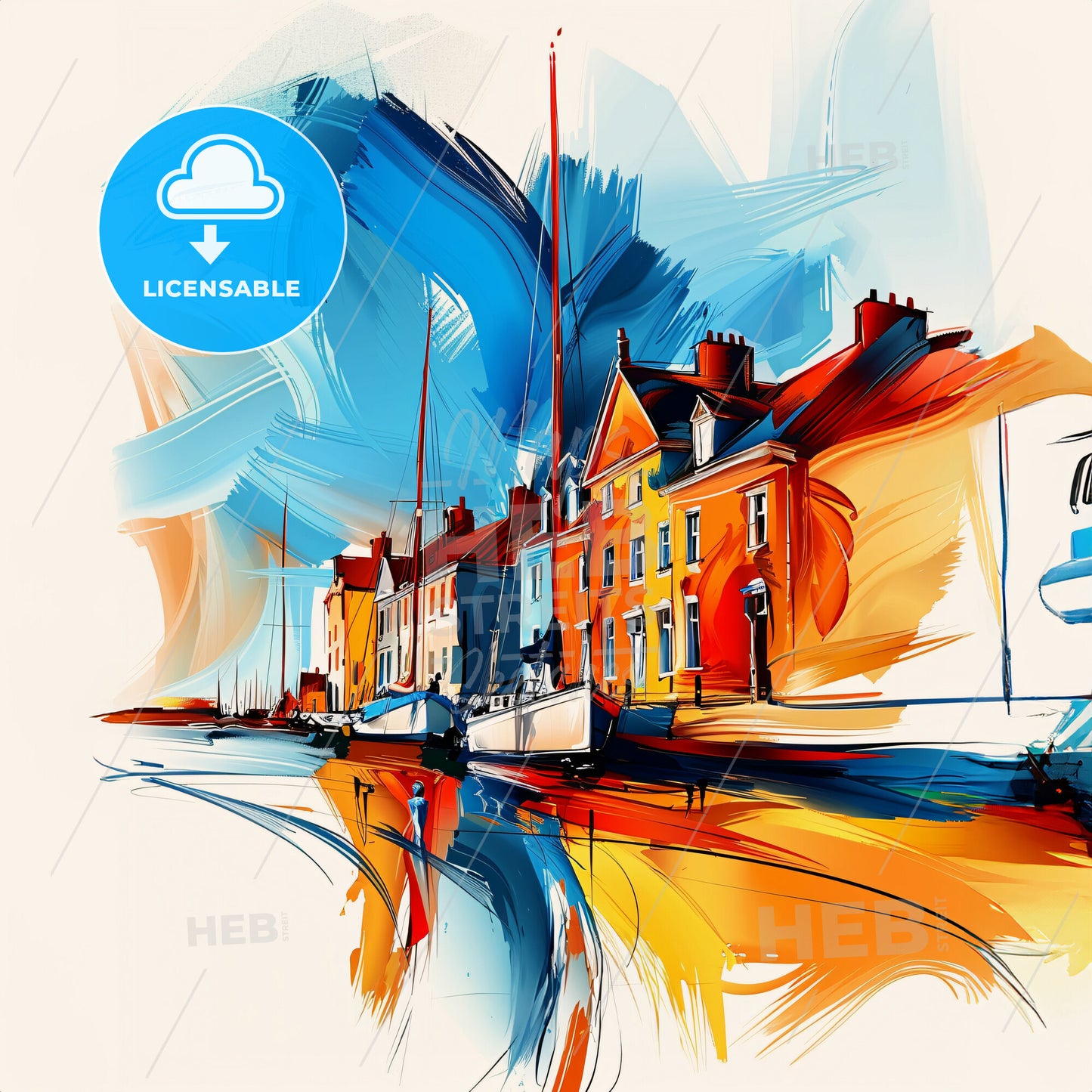 Vibrant Gosport, England - A Painting Of A Row Of Buildings