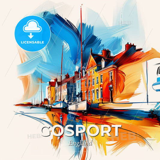 Vibrant Gosport, England - A Painting Of A Row Of Buildings - Square format print template