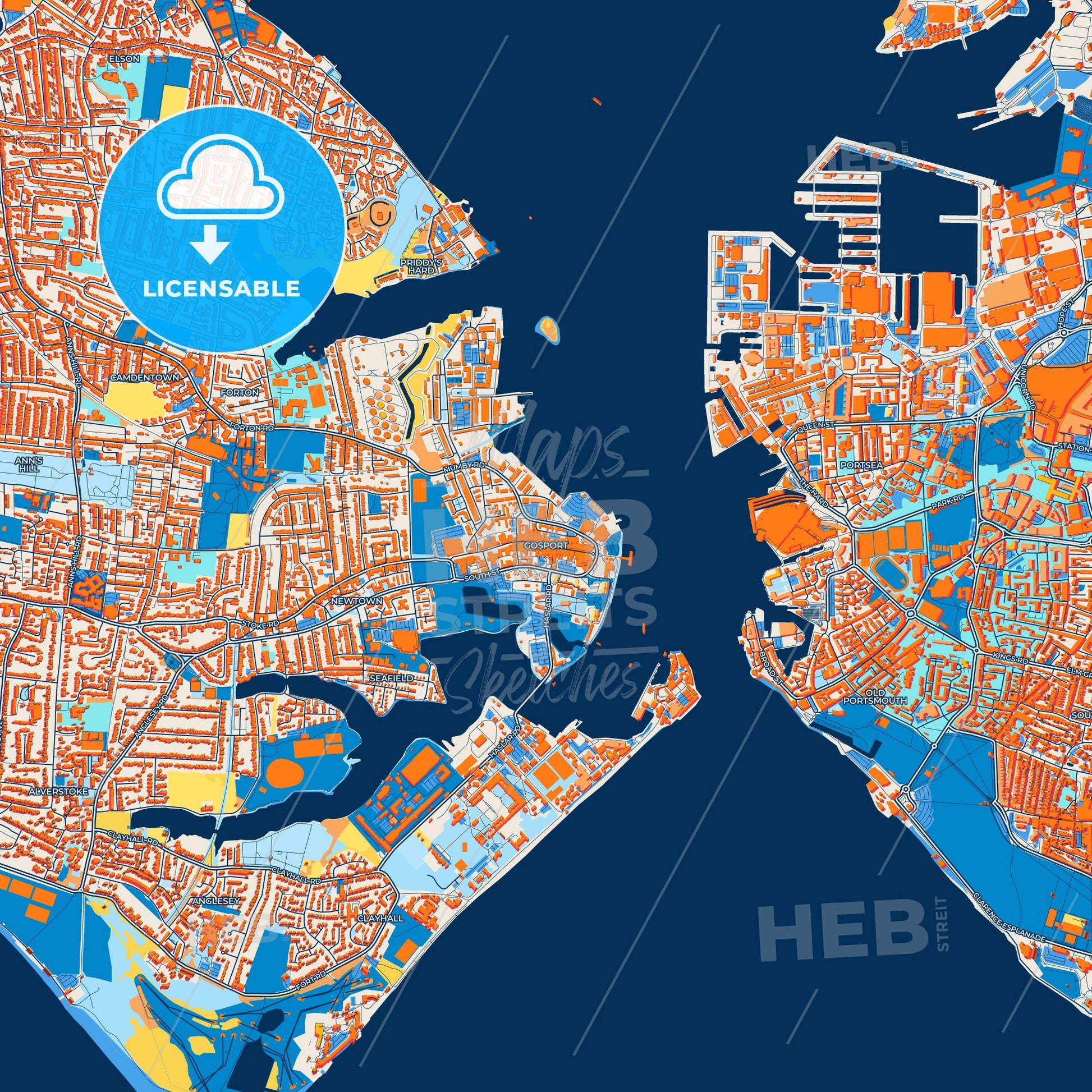 Colorful Gosport Street Map with Labels and Buildings