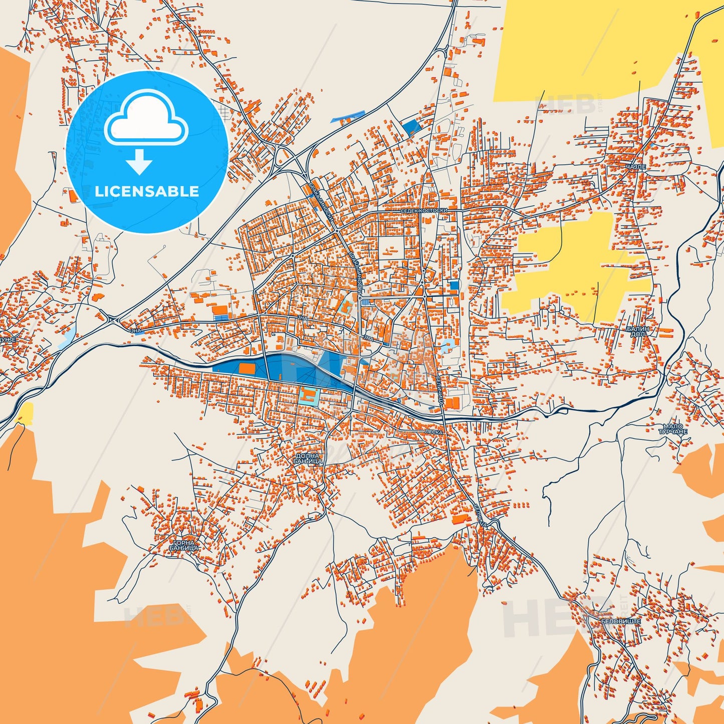 Colorful Gostivar Street Map with Labels and Buildings