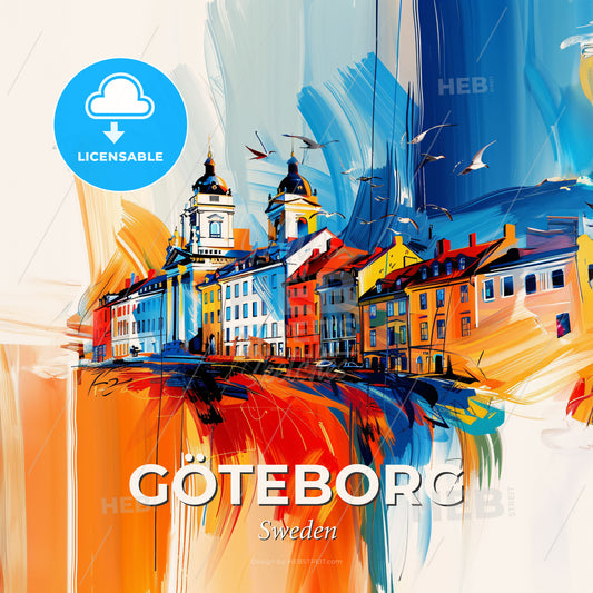 Vibrant Göteborg, Sweden - A Colorful Painting Of Buildings - Square format print template
