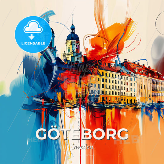 Vibrant Göteborg, Sweden - A Colorful Painting Of Buildings - Square format print template