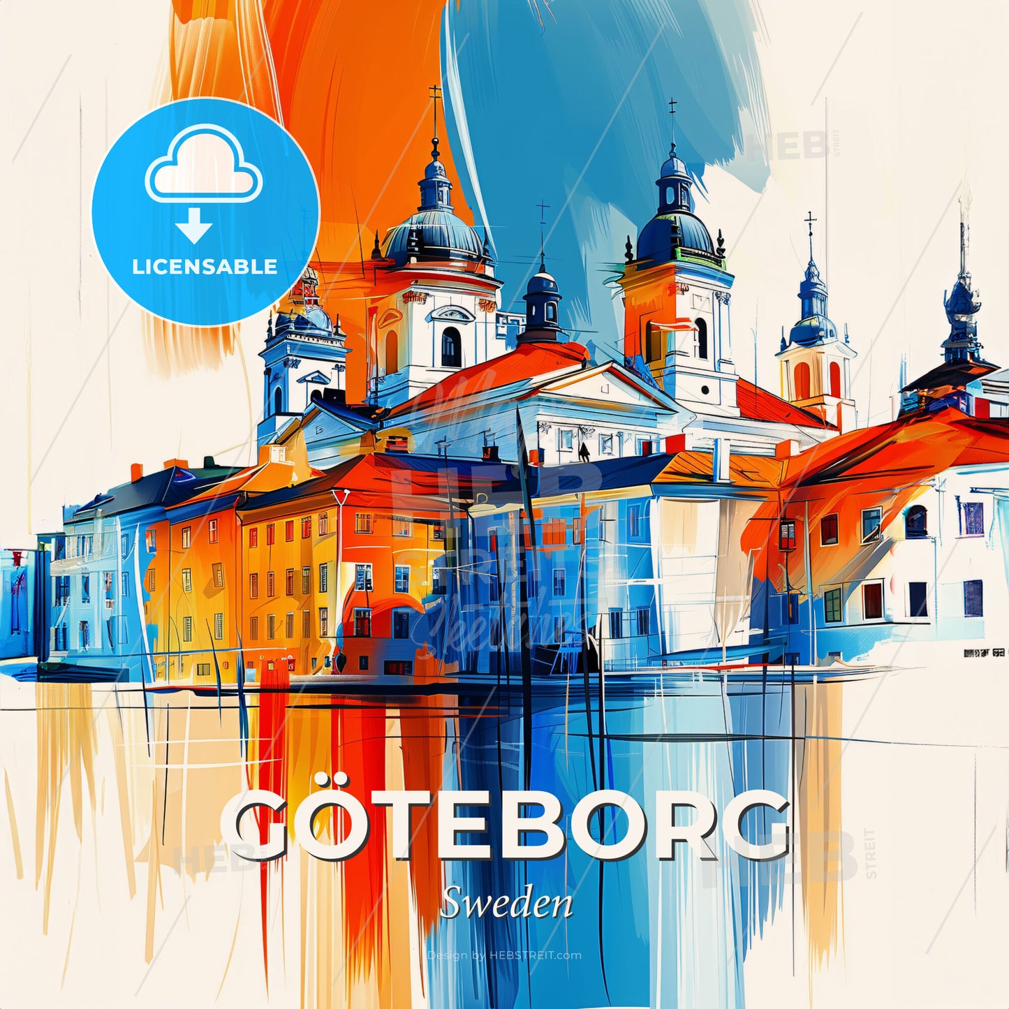 Vibrant Göteborg, Sweden - A Painting Of A Building With Many Spires - Square format print template