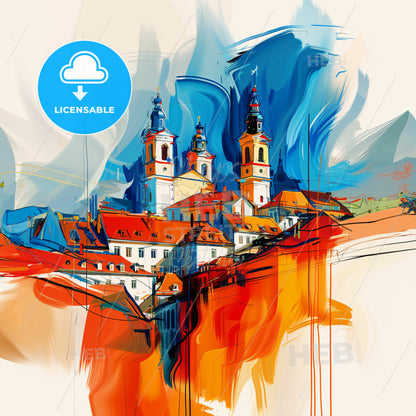 Vibrant Göttingen, Germany - A Painting Of A Building With Towers