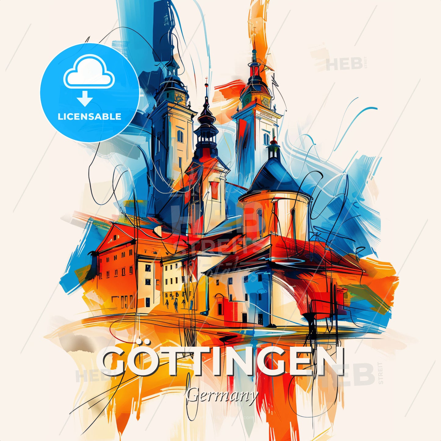 Vibrant Göttingen, Germany - A Painting Of A Building - Square format print template