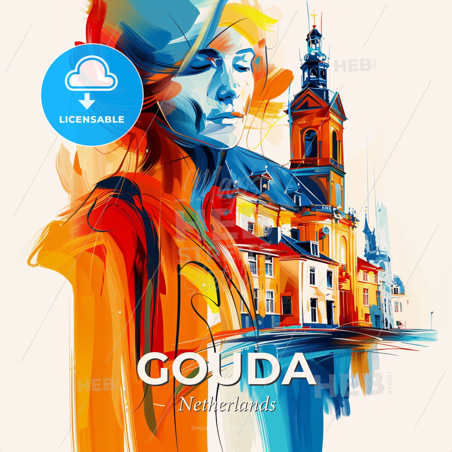 Vibrant Gouda, Netherlands - A Woman In Front Of A Building - Square format print template