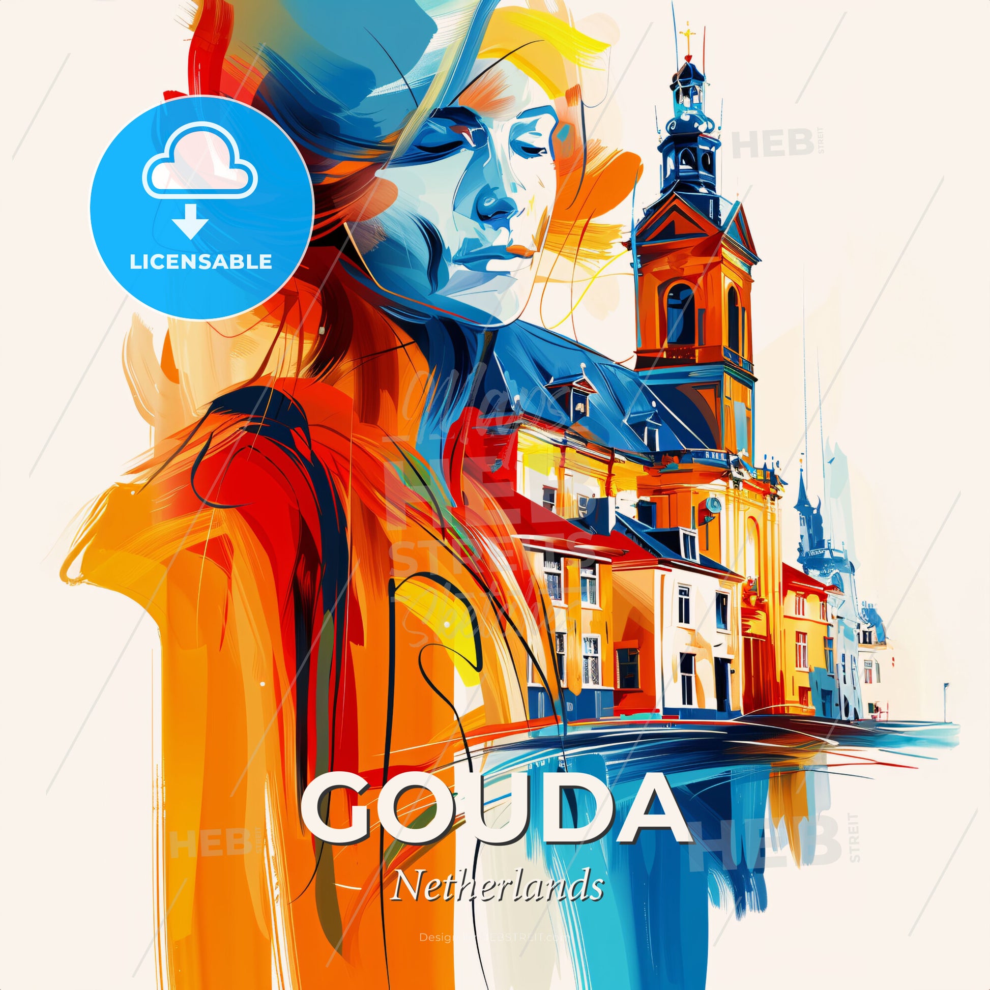 Vibrant Gouda, Netherlands - A Woman In Front Of A Building - Square format print template