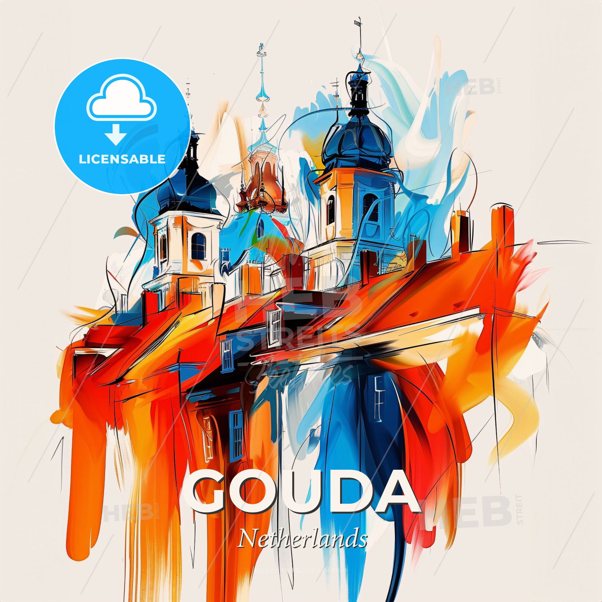 Vibrant Gouda, Netherlands - A Painting Of A Building - Square format print template