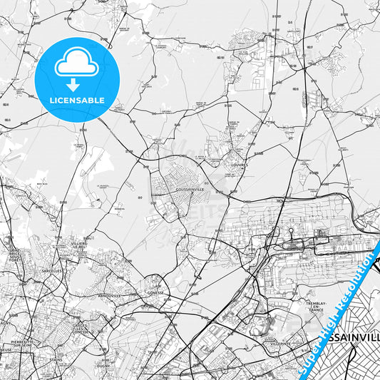 Goussainville, France light map with streetnames, citynames and districts