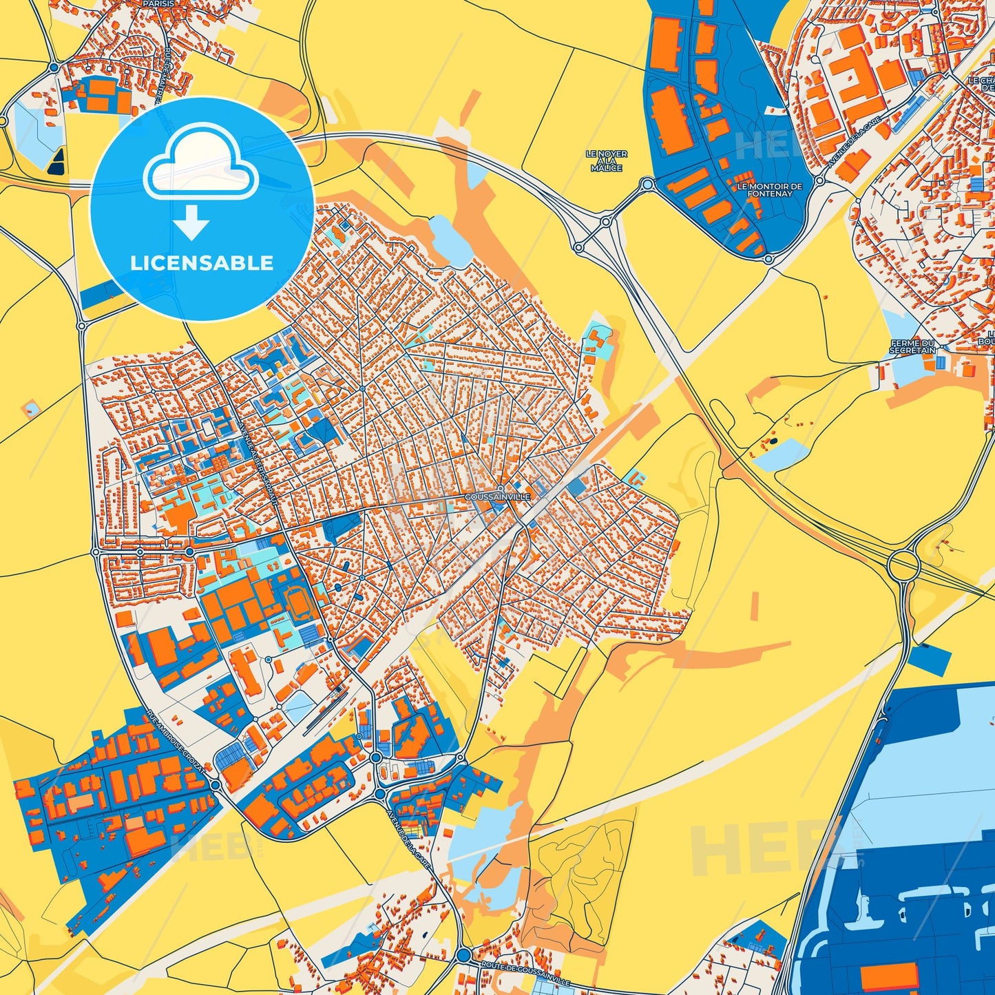 Colorful Goussainville Street Map with Labels and Buildings