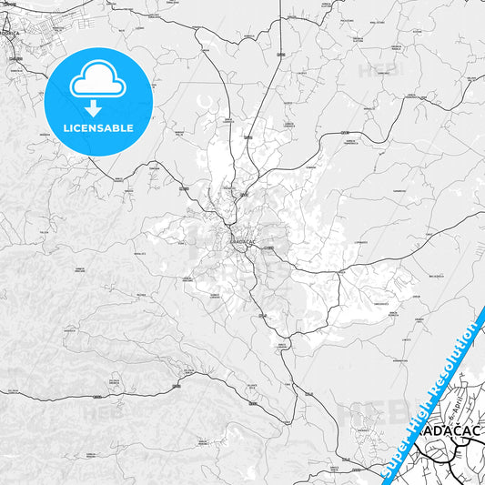 Gradačac, Bosnia and Herzegovina light map with streetnames, citynames and districts