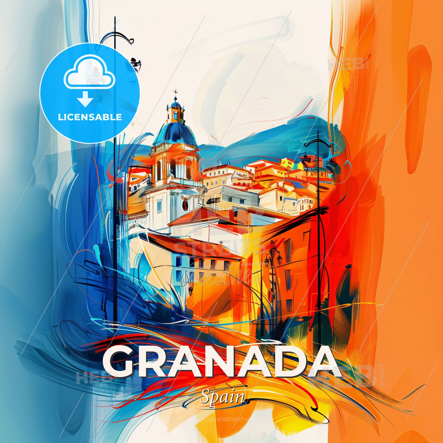 Vibrant Granada, Spain - A Painting Of A City - Square format print template