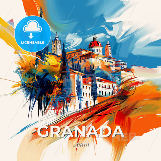 Vibrant Granada, Spain - A Painting Of A Building - Square format print template