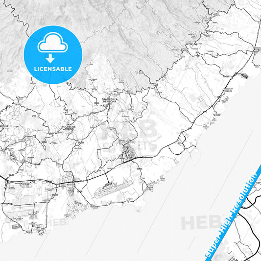 Granadilla de Abona, Spain light map with streetnames, citynames and districts