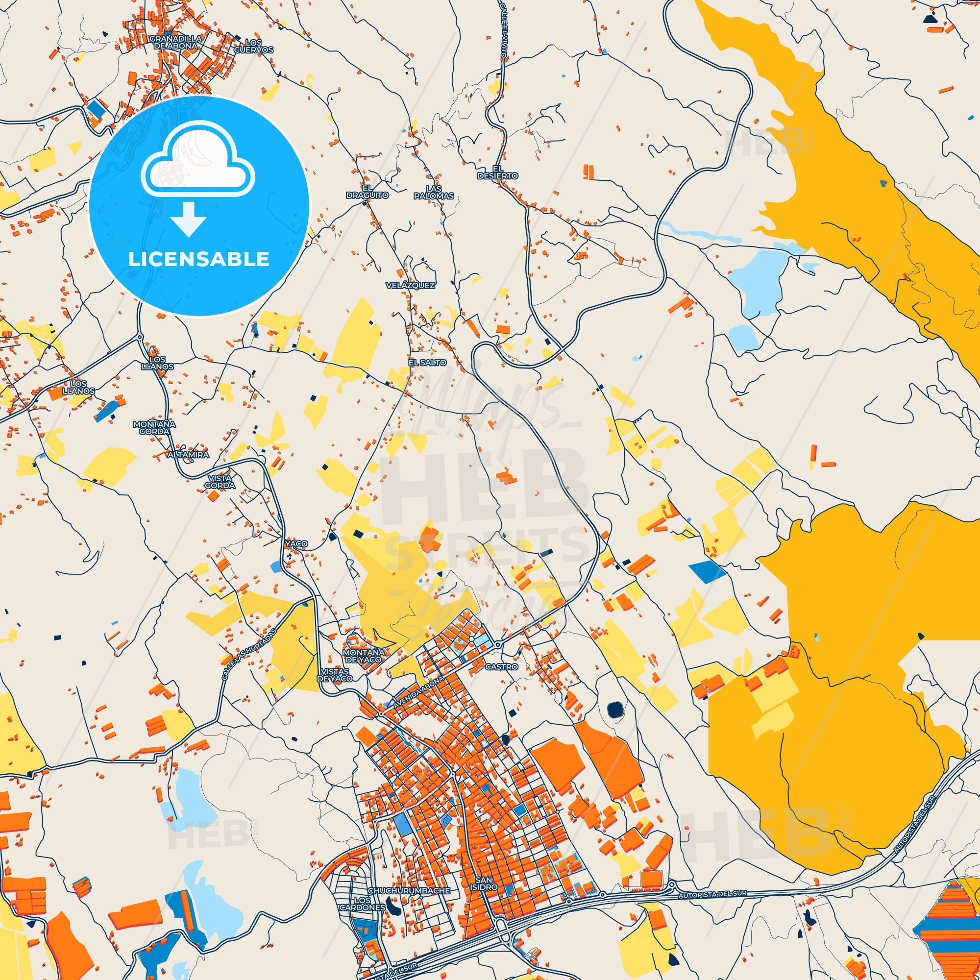 Colorful Granadilla De Abona Street Map With Labels And Buildings ...
