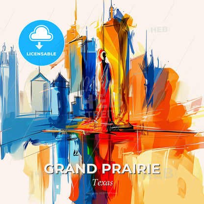 Vibrant Grand Prairie, Texas - A Painting Of A Man In A Red Robe In A City - Square format print template