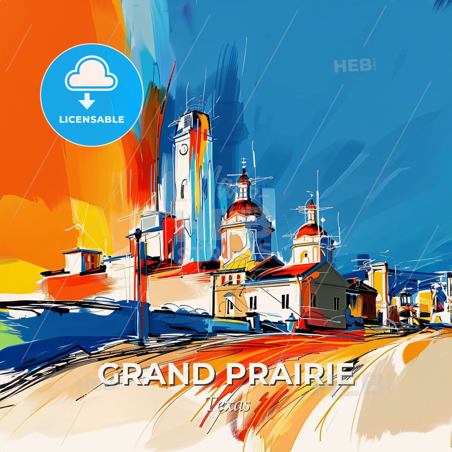 Vibrant Grand Prairie, Texas - A Painting Of A City - Square format print template