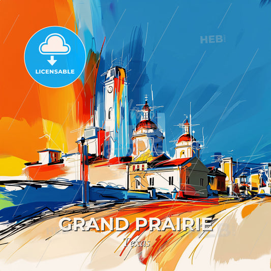 Vibrant Grand Prairie, Texas - A Painting Of A City - Square format print template