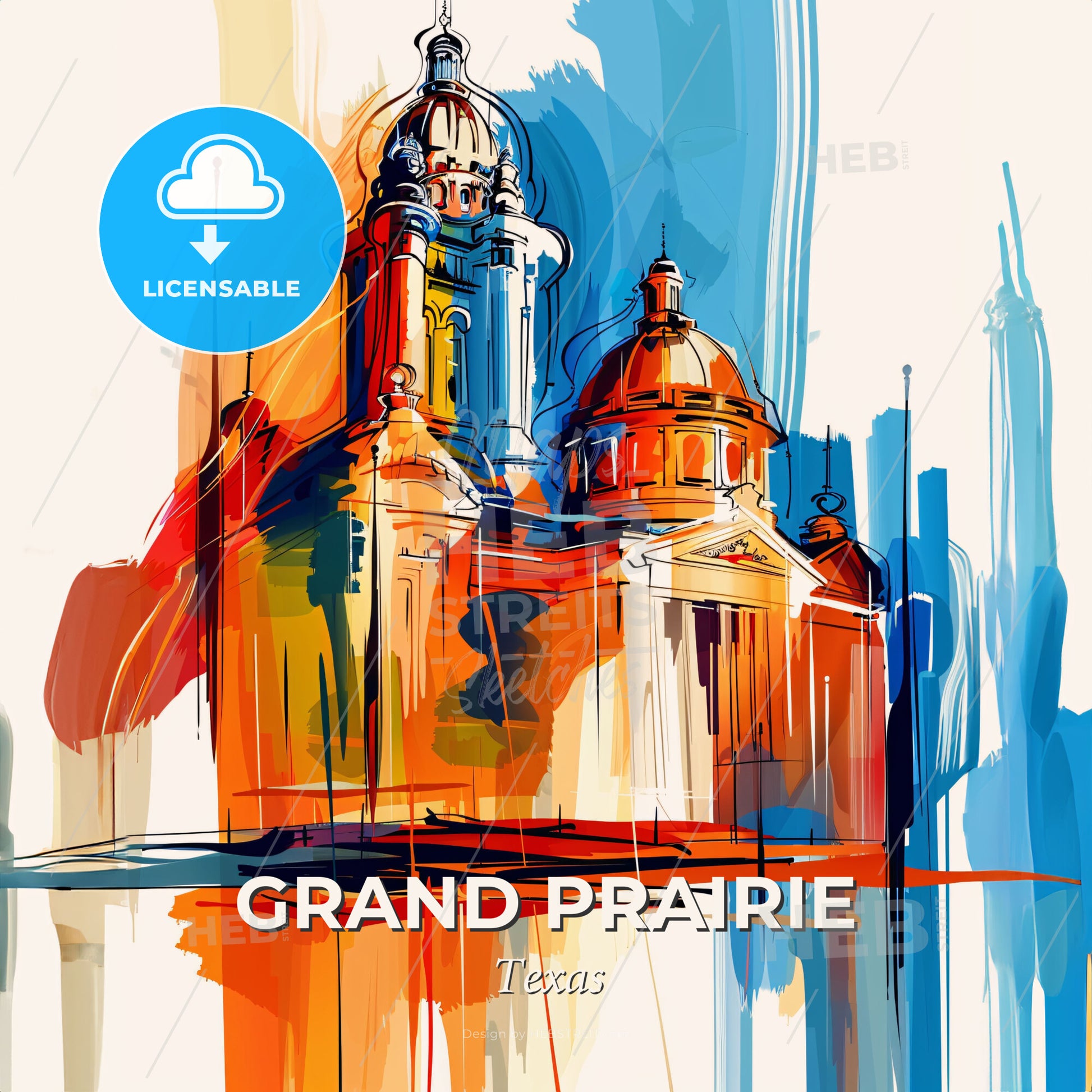 Vibrant Grand Prairie, Texas - A Painting Of A Building With Domes - Square format print template