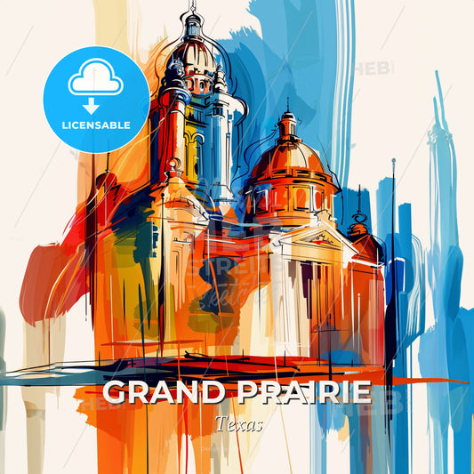 Vibrant Grand Prairie, Texas - A Painting Of A Building With Domes - Square format print template