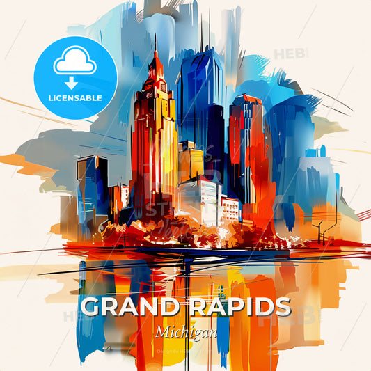 Vibrant Grand Rapids, Michigan - A Painting Of A City - Square format print template