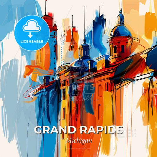 Vibrant Grand Rapids, Michigan - A Colorful Painting Of A Building - Square format print template