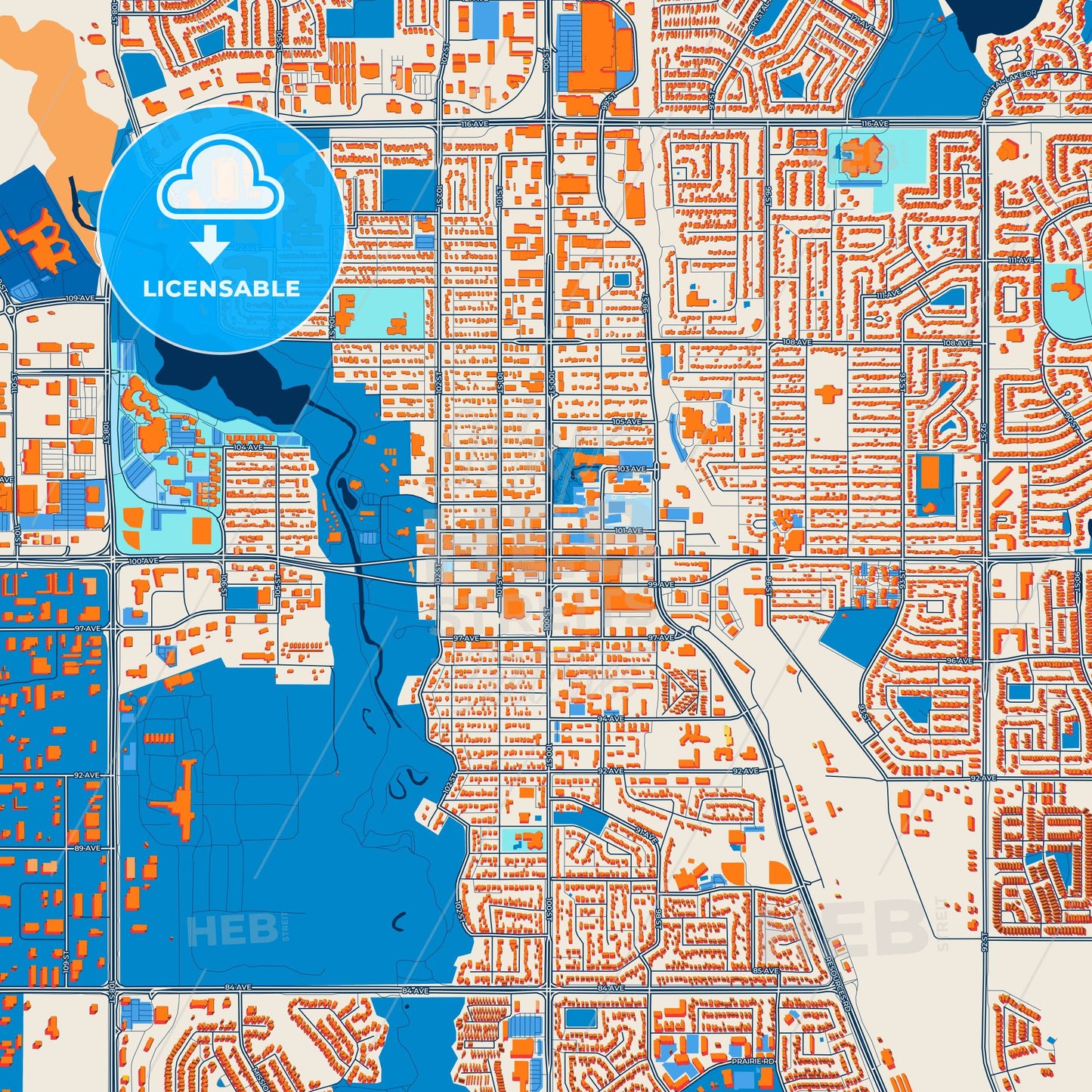 Colorful Grande Prairie Street Map with Labels and Buildings