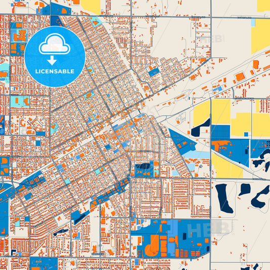 Colorful Grand Island Street Map with Labels and Buildings