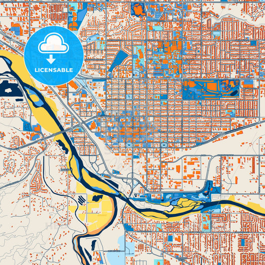 Colorful Grand Junction Street Map with Labels and Buildings