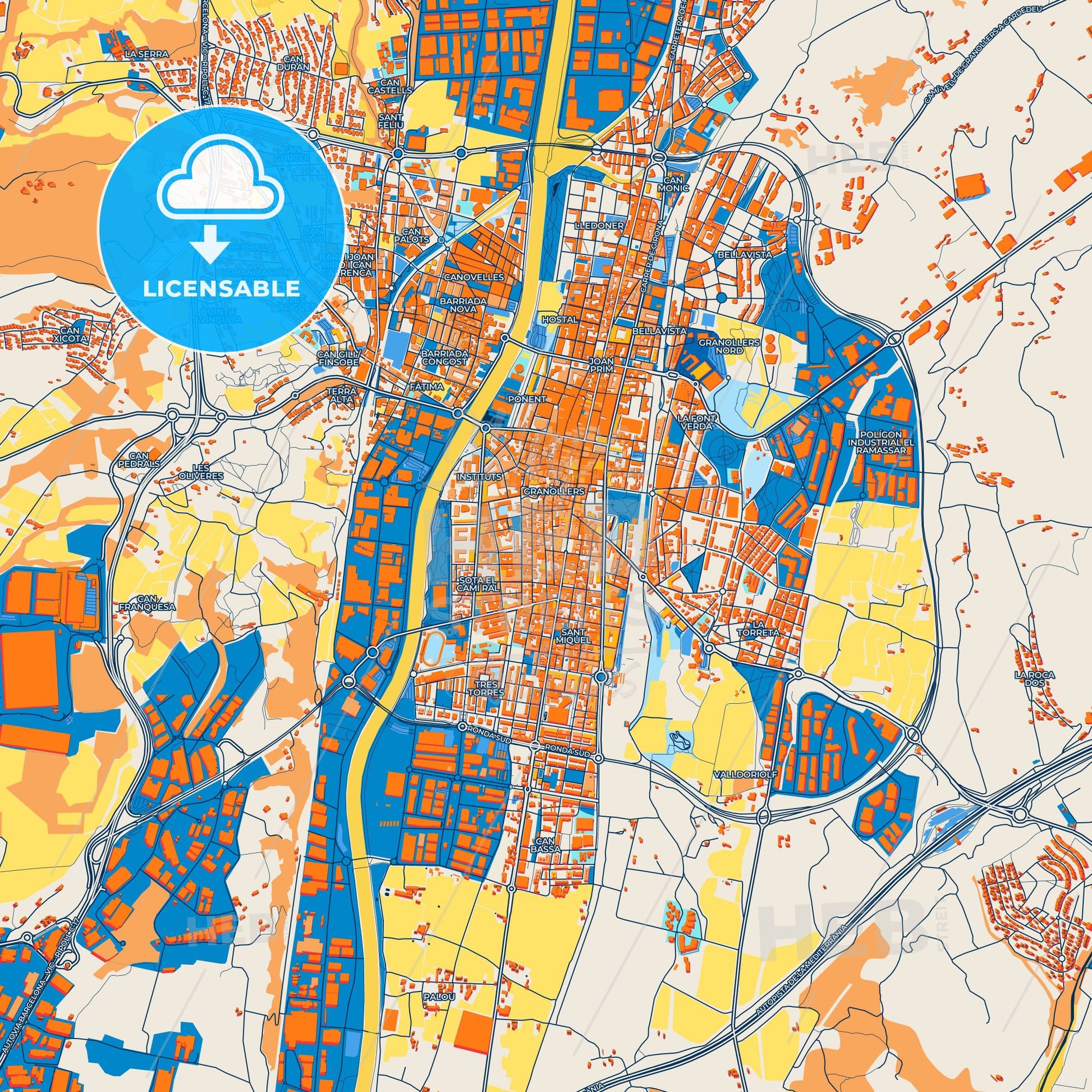 Colorful Granollers Street Map with Labels and Buildings