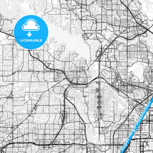 Grapevine, Texas light map with streetnames, citynames and districts