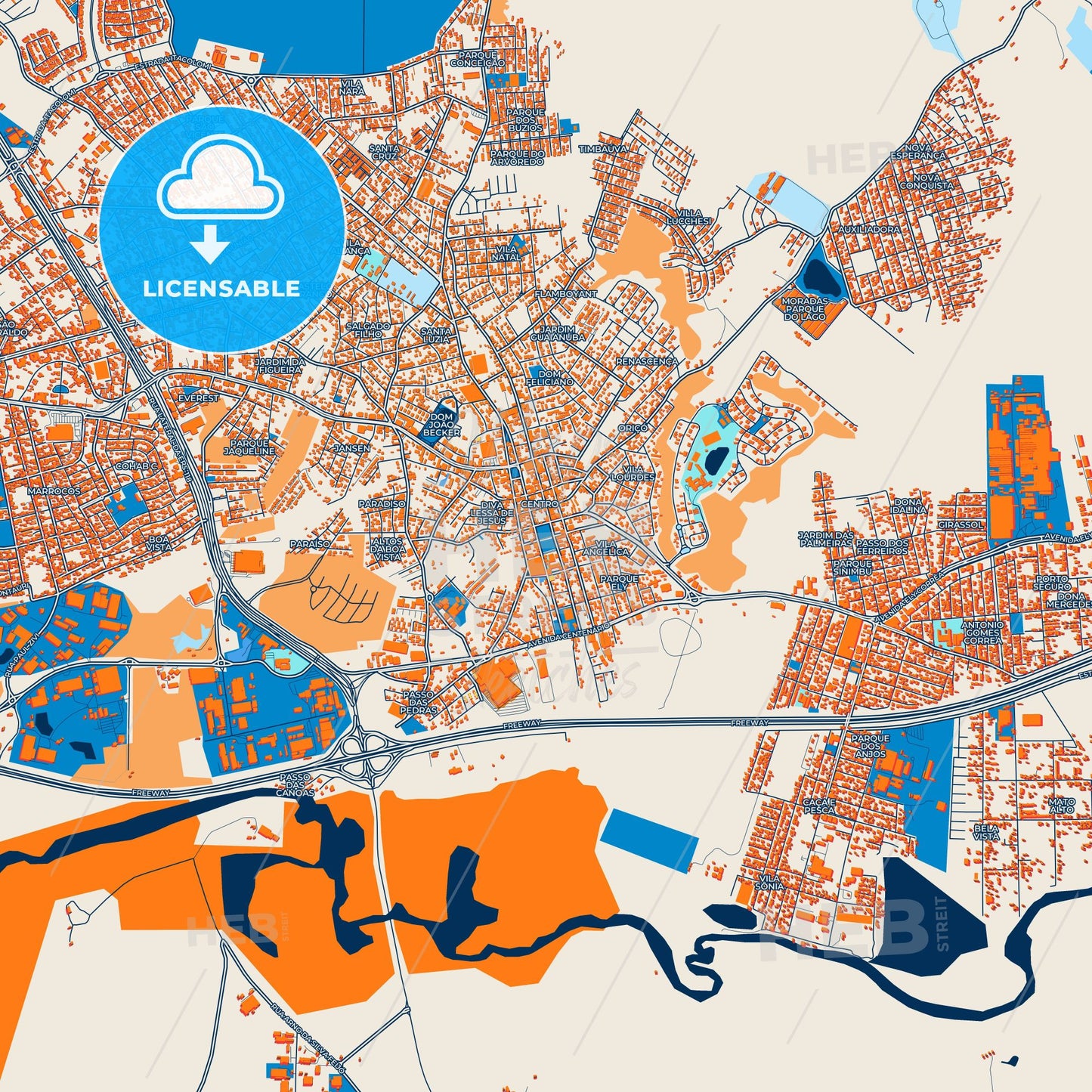 Colorful Gravatai Street Map with Labels and Buildings