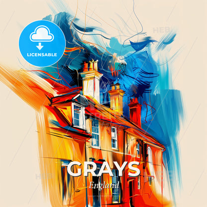 Vibrant Grays, England - A Painting Of A House - Square format print template