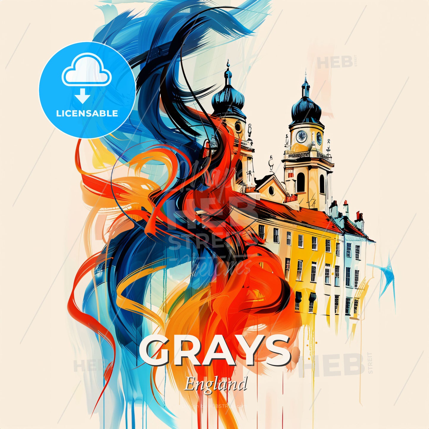 Vibrant Grays, England - A Painting Of A Building With Colorful Paint - Square format print template