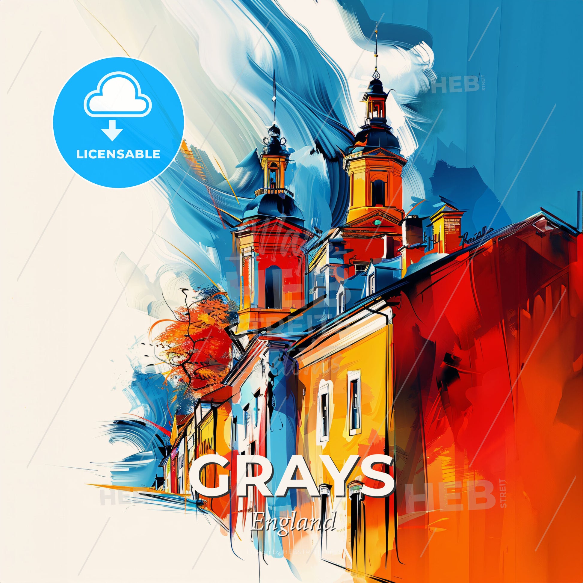 Vibrant Grays, England - A Painting Of A Building With Towers - Square format print template