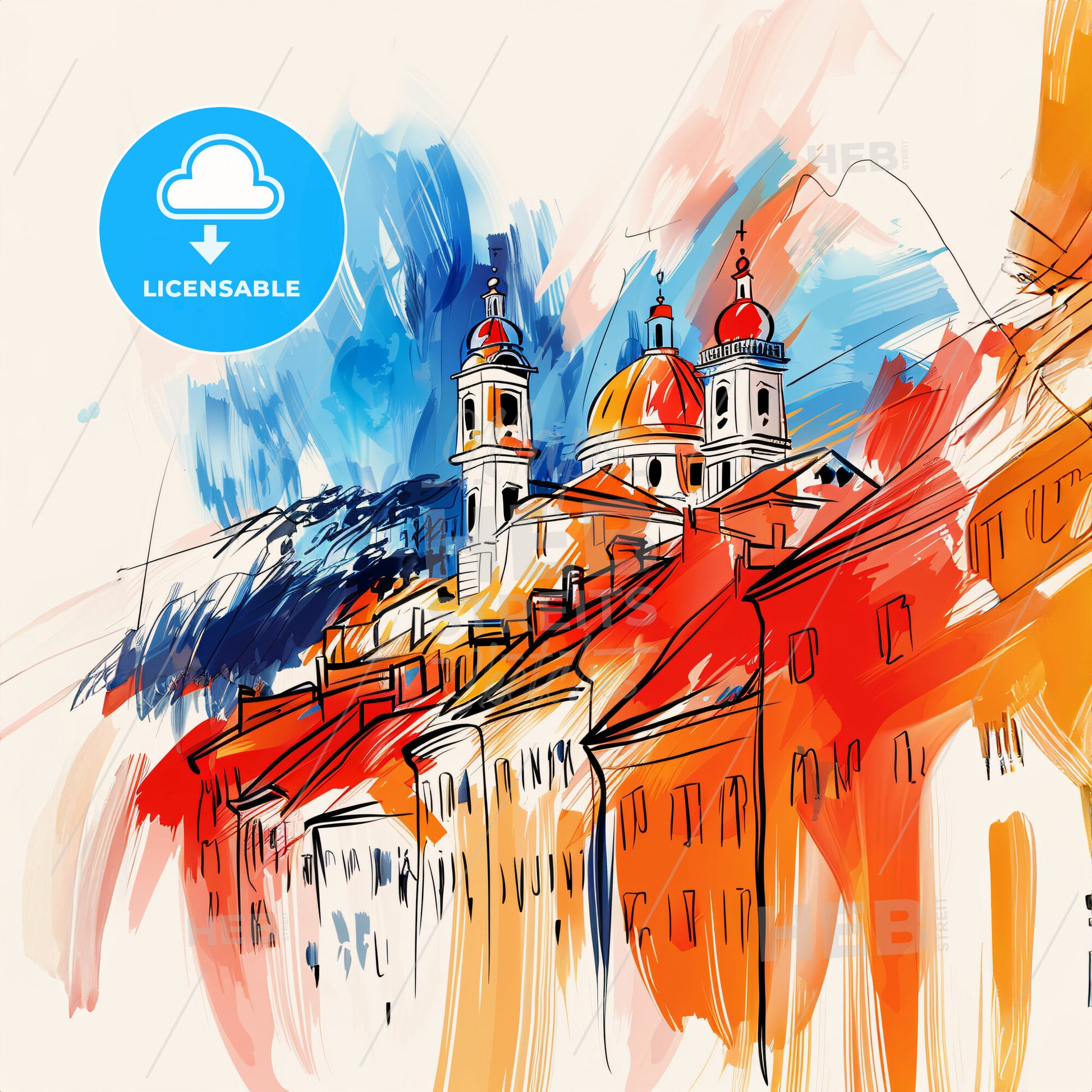 Vibrant Graz, Austria - A Painting Of Buildings With Towers And Domes