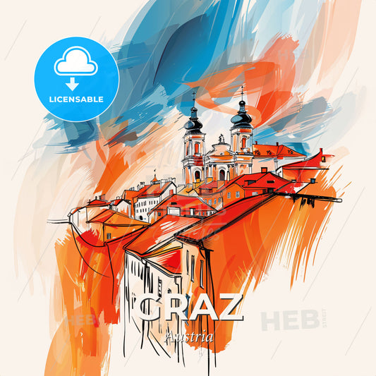 Vibrant Graz, Austria - A Painting Of A City - Square format print template