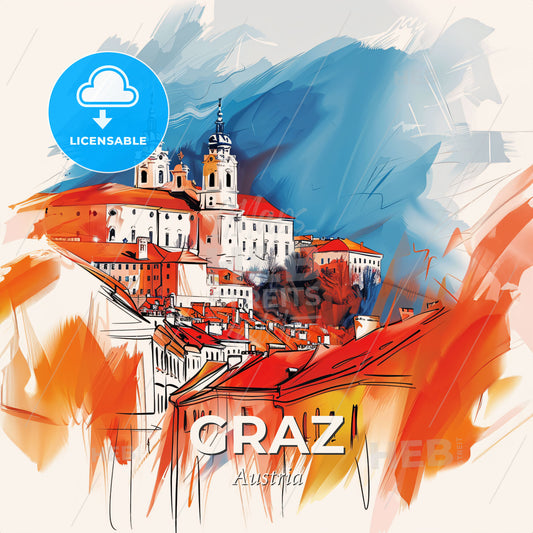 Vibrant Graz, Austria - A Painting Of A City - Square format print template