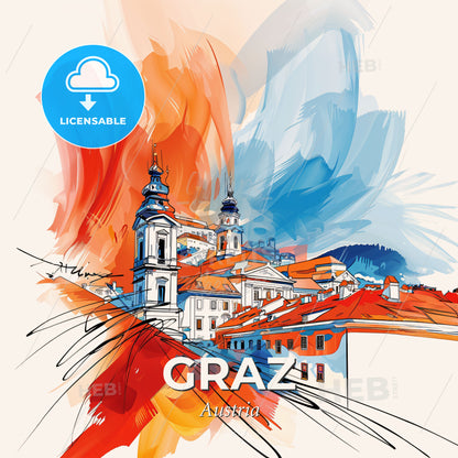 Vibrant Graz, Austria - A Painting Of A City - Square format print template