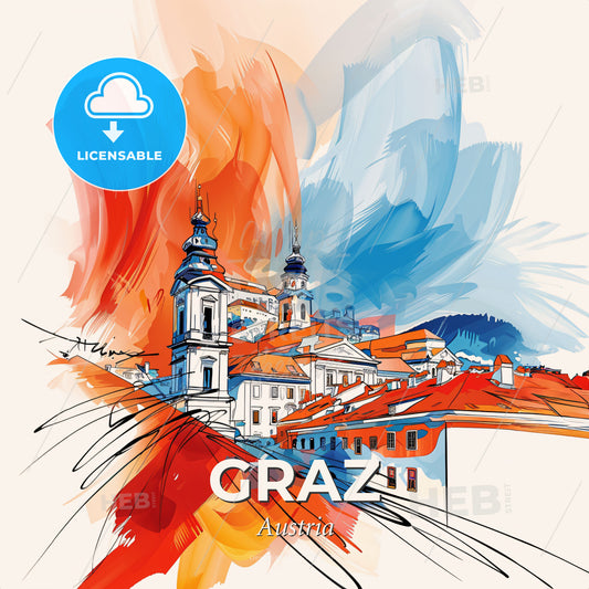 Vibrant Graz, Austria - A Painting Of A City - Square format print template