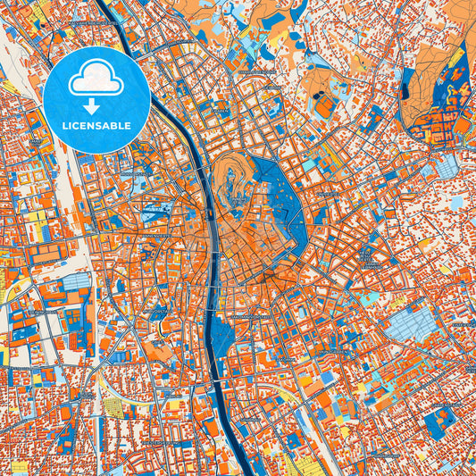 Colorful Graz Street Map with Labels and Buildings