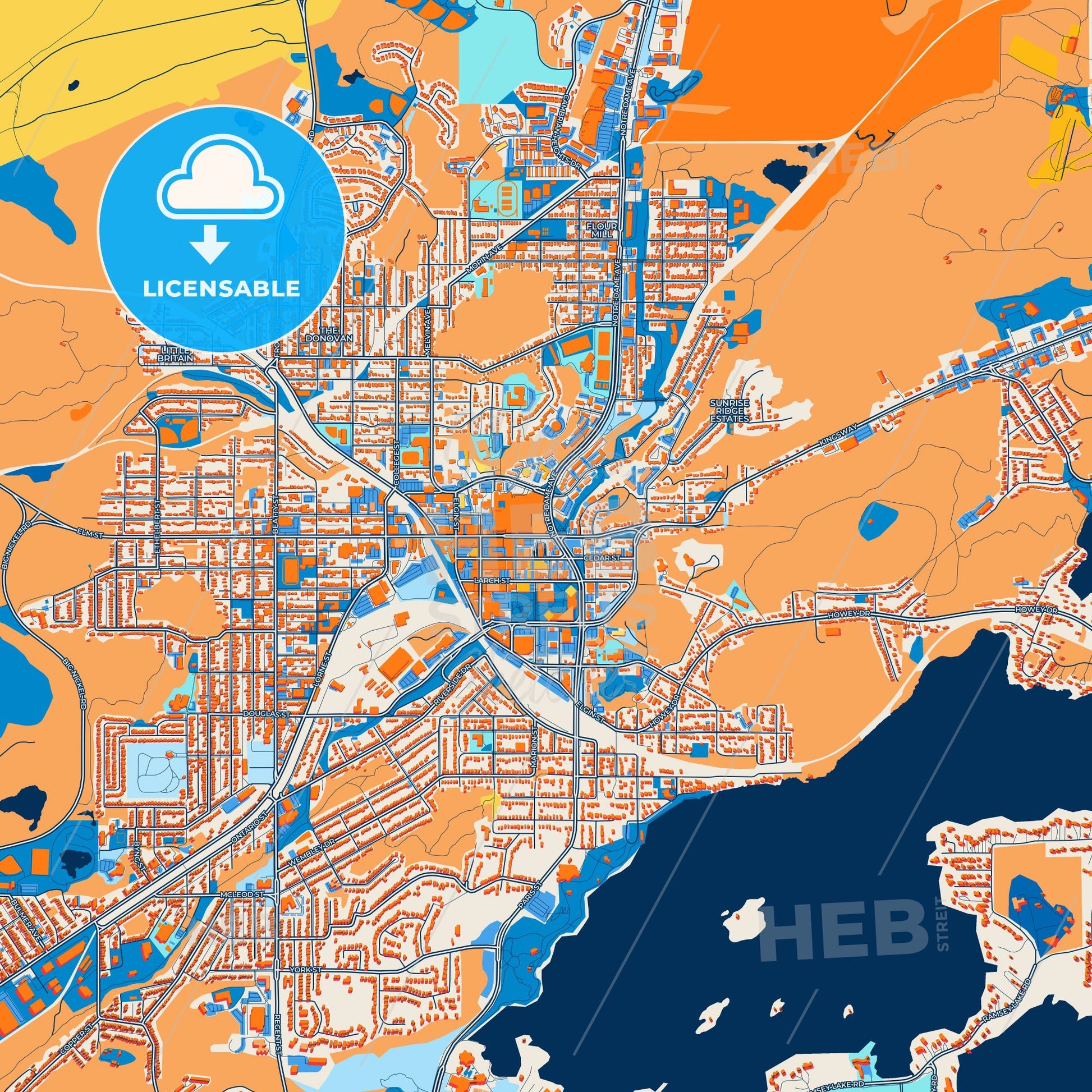 Colorful Greater Sudbury Street Map with Labels and Buildings