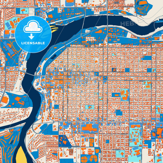 Colorful Great Falls Street Map with Labels and Buildings