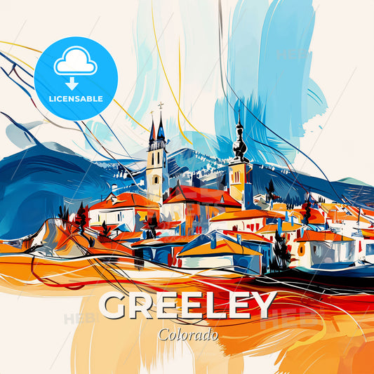 Vibrant Greeley, Colorado - A Painting Of A Town - Square format print template