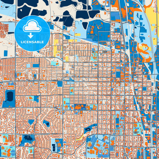 Colorful Greeley Street Map with Labels and Buildings