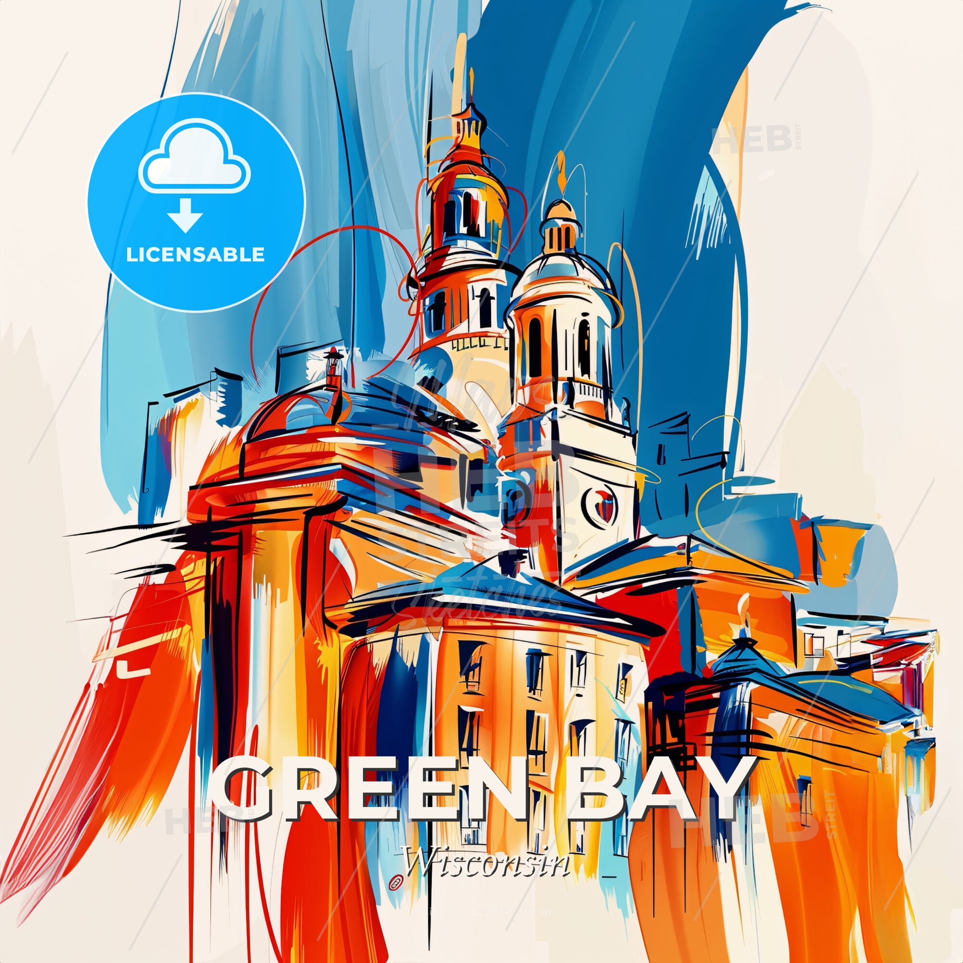 Vibrant Green Bay, Wisconsin - A Painting Of A Building - Square format print template