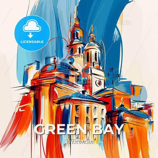 Vibrant Green Bay, Wisconsin - A Painting Of A Building - Square format print template