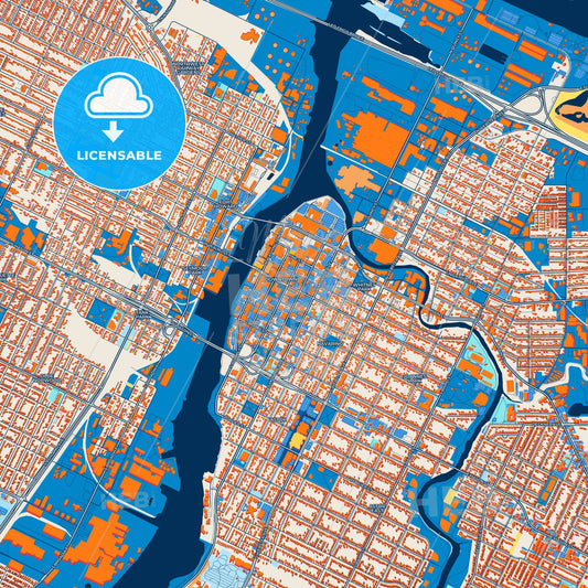 Colorful Green Bay Street Map with Labels and Buildings